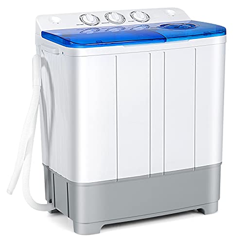 COSTWAY Portable Washing Machine, Twin Tub 22Lbs Capacity, Compact Washer(13.2Lbs) and Spinner(8.8Lbs) with Control Knobs, Built-in Drain Pump, Semi-Automatic Laundry washer for Apartment, RV (Blue)