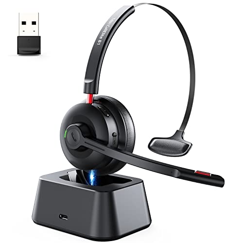 Tribit Wireless Headset with Microphone, Bluetooth 5.0 Cell Phone Headphone Qualcomm QCC3020, AI Noise Canceling & CVC 8.0 for Home Office, Mute Button 50H Talk time, USB-A Dongle for PC, CallElite81