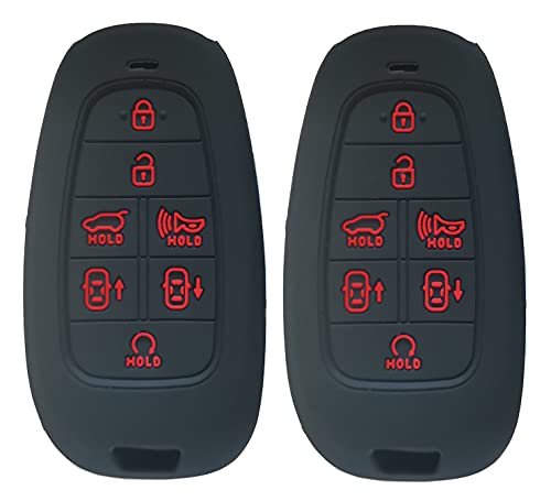 7 Buttons Silicone Smart Key Fob Cover Fit for 2021 2020 2019 Hyundai Sonata Nexo 2022 Hyundai Tucson TQ8-F08-4F28 95440-L1500 (Black with Red 2 Pack)