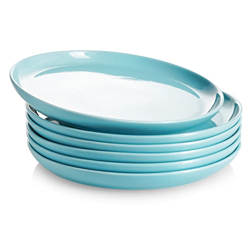 Teocera Dinner Plates set of 6 | 10.2 Inch Round Pasta Salad Plate Set, Lunch Plate – Porcelain Serving Dishes – Dishwasher, Microwave, and Oven Safe, Turquoise