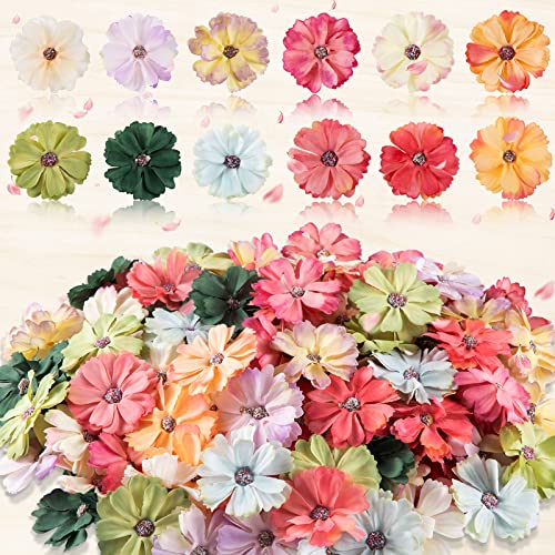 120 Pieces Faux Flowers Heads for Crafts Artificial Silk Daisy Flowers Embellishments Mini Assorted Faux Flowers Bulk DIY Wreath for DIY Holiday Wedding Party Home Garden Decoration 4 cm, Colorful