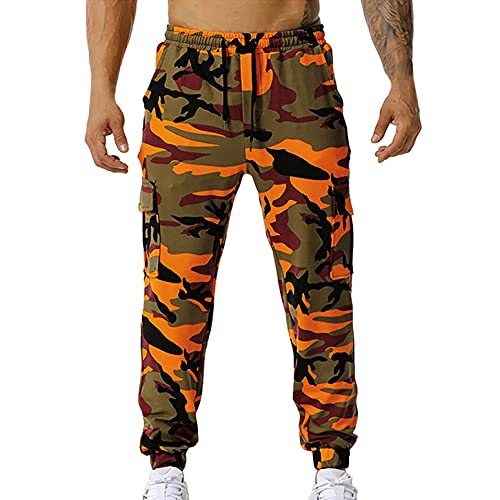 Stoota Men’s Hiking Cargo Pants, Camouflage Military Fishing Outdoor Work Pants Tapered Pockets Sweatpants Lightweight