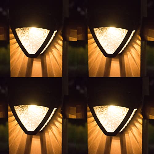 4PACK Solar Garden Fence Light Outdoor 2 Modes Wall Lights Solar Deck Light Sensor Two Sides Path Lighting Dimmable Dawn Auto-Off On Off for Home, Railing, Fence, Yard, Driveway, Path Decor