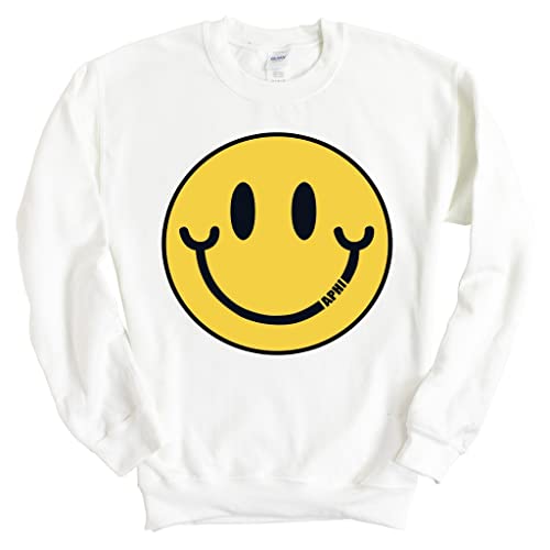Kite and Crest Alpha Phi Sweatshirt – APHI Yellow Happy Face Crewneck Sweatshirt- Sorority Big Little Gift Idea