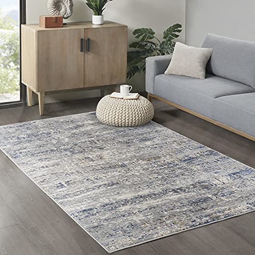 Madison Park Harley Woven Turkish Area Rugs for Living Room, Indoor Dining Accent Modern Home Décor, Ultra Soft Floor Carpets for Dining Room, 6’6″W x 9’L, Abstract Blue/Cream