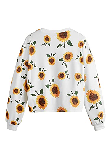 SweatyRocks Women’s Casual Long Sleeve Sunflower Print Twist Front Sweatshirt White M | The Storepaperoomates Retail Market - Fast Affordable Shopping