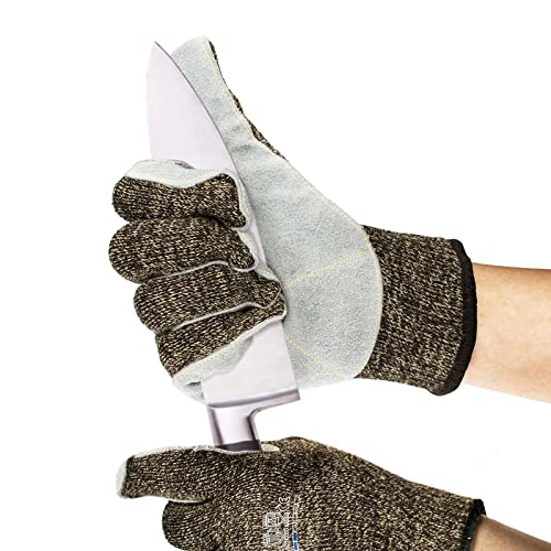 ANDANDA Level 5 Cut Resistant Gloves, Aramid Suture Men’s Winter Work Gloves, Cow Split Leather Winter Work Gloves Suitable for Men/Women Working in Cold Weather, Large/1 Pair