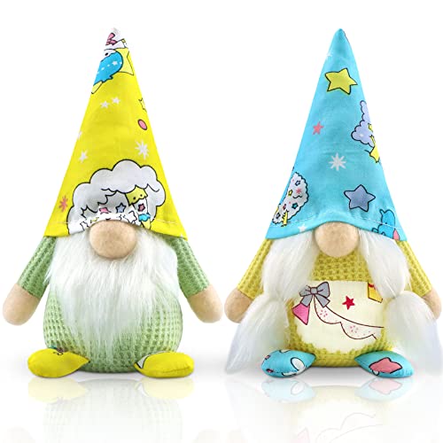 Godeufe Set of 2 Birthday Gnomes Plush Gift for Children Decorations Handmade Scandinavian Tomte for Farmhouse Home Table Kitchen Shelf Display Tiered Tray
