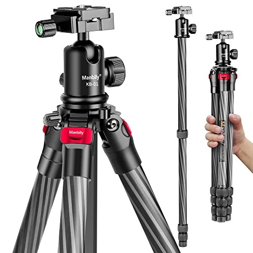Manbily 63″ Carbon Fiber DSLR Camera Tripod Monopod Kit,Compact and Lightweight,360-degree Panoramic Ball Head Quick Release Plate,5 Seconds Quickly Invert The Center Column,for Travel Work(YS-254C)