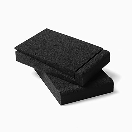 SS5 Studio Monitor Isolation Pads, High-Density Acoustic Foam Tilted Tabletop & Desktop Speaker Stands for Midsize Bookshelf Computer Speakers, Prevent Vibrations & Fits most Speaker, Black – Pair