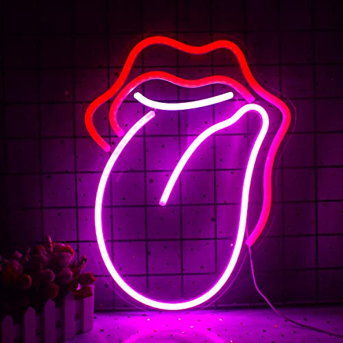 Wanxing Lips Neon Sign Flame Red Lips Big Tongue Shape Led Sign Sexy Red Lips Neon Signs Wall Decor for Children Baby Room Girls Bedroom Window Living Room Christmas Wedding Party Decoration Neon Light