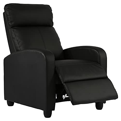 HCY Recliner Chair, Living Room Chair Furniture Home Theater Seating Glider Chairs Modern Wingback Single Sofa PU Leather with Backrest Footrest (Black),Without Massager
