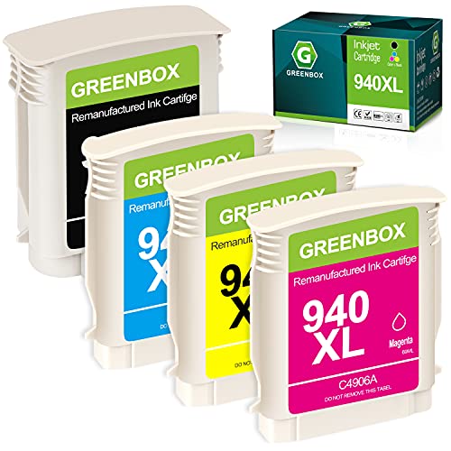 GREENBOX Compatible 940XL High Yield Ink Cartridges Replacement for 940XL 940 XL for Officejet Pro 8000 8500 8500A 8500A Plus Printers (1 Black 1 Cyan 1 Megenta 1 Yellow, 4 Pack)