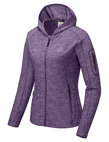 Dasawamedh Women’s Running Sport Track Hooded Jacket Full Zip Workout Athletic Fitness Jackets for Training with Thumb Holes Purple Heather XL