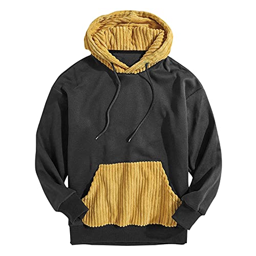 XXBR Corduroy Hoodies for Mens, Fall Winter Color Block Patchwork Hooded Sweatshirts Slim Fit Drawstring Casual Pullover Men’s Clothing T-Shirts Polos Henleys Casual Button-Down Shirts Outerwear Coat