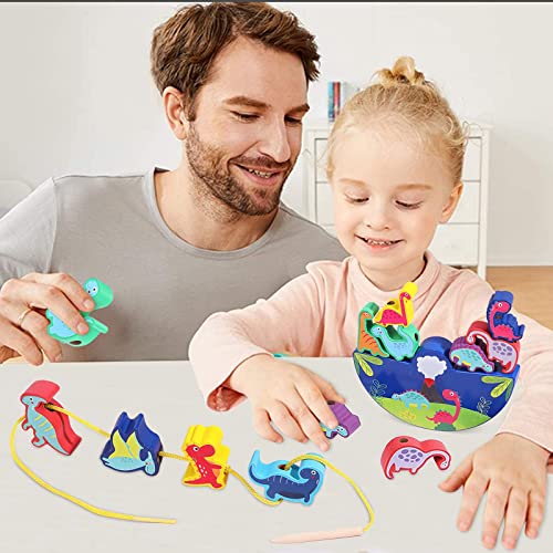 Wooden Dinosaur Stacking Toy for Kids 3 4 5 6 7 Year Old Boy and Girl, Dinosaur Lacing Beads and String Toys, Dinosaur Balance Game Stacking Blocks,Montessori Toys for 2 Year Old Boy Girl | The Storepaperoomates Retail Market - Fast Affordable Shopping