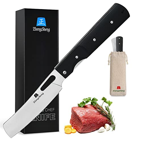 ZhengSheng Folding Chef Knife 4.8″ Sharp 440A Stainless Steel Blade G10 Handle Pocket Foldable Japanese Style Kitchen Knife for Outdoor Camping Cooking