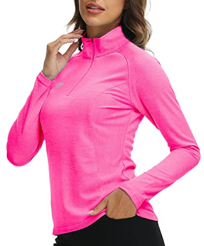MoFiz Women’s Golf Shirt Long Sleeve Athletic Quarter Zip Pullover Hiking Outdoor Running Workout Tops Rose Red XL