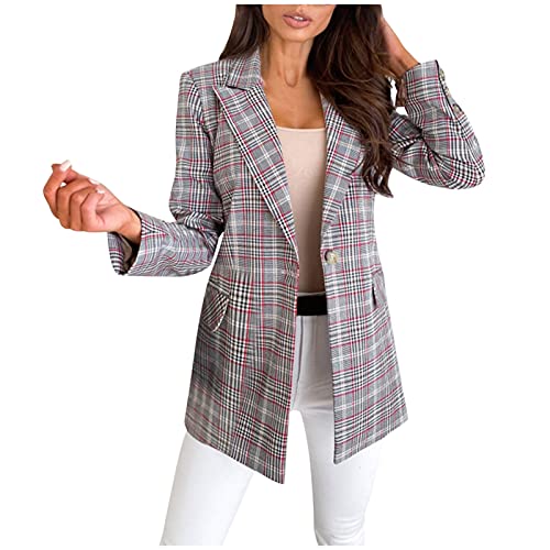 Women Plaid Blazer Petite,Women’s Blazer Plaid Blazers for Women Business Work Office Casual Long Sleeve Lapel Button Pocket Jacket Suit Multicolor,M