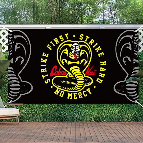 D1resion Cobra Backdrop Banner Birthday Party Background Extra Large Backdrops Strike First Strike Hard No Mercy Theme Decorations TV Show Supplies for Indoor Outdoor Photo Booth Props 78” x 45” | The Storepaperoomates Retail Market - Fast Affordable Shopping
