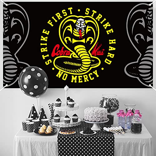 D1resion Cobra Backdrop Banner Birthday Party Background Extra Large Backdrops Strike First Strike Hard No Mercy Theme Decorations TV Show Supplies for Indoor Outdoor Photo Booth Props 78” x 45” | The Storepaperoomates Retail Market - Fast Affordable Shopping