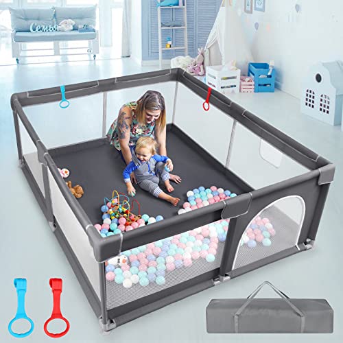 Baby Playpen, Large Playpen for Toddler 70”X59”, Large Play Yard for Infant, Kids Play Area Mesh Playpen, Baby Yard Play Area with Pull Rings – A Safe Paradise for Kids to Play and Explore!