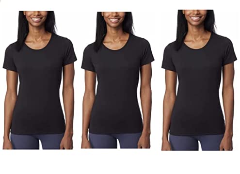 Costco 32 Degrees Cool Women’s 3-Pack Short Sleeve Scoop Neck T-Shirt (3 Black, M)