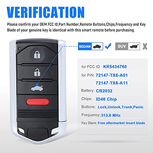 Keymall Car Key Fob Keyless Entry Remote Control for Acura ILX 2013 2014(FCC ID:KR5434760 P/N:72147-TX6-A01 72147-TX6-A11) 4 Buttons | The Storepaperoomates Retail Market - Fast Affordable Shopping