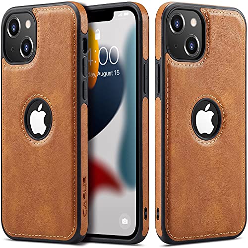 Casus Logo View Compatible with iPhone 13 Case Slim Premium Vegan Leather Classic Luxury Elegant Thin Cover (2021) 6.1″ (Brown)