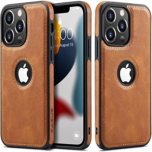 Casus Logo View Compatible with iPhone 13 Pro Case Slim Premium Vegan Leather Classic Luxury Elegant Thin Cover (2021) 6.1″ (Brown)