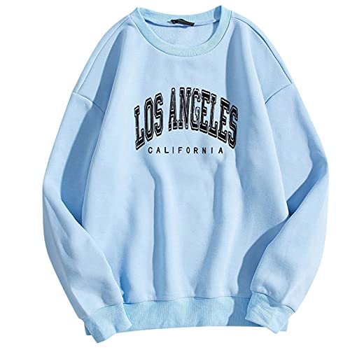 Adpan 2021 New Sweatshirt for Vsco-girl Pullover Long Sleeve Casual Loose Fit Hoodiess, Letter Pattern Blue