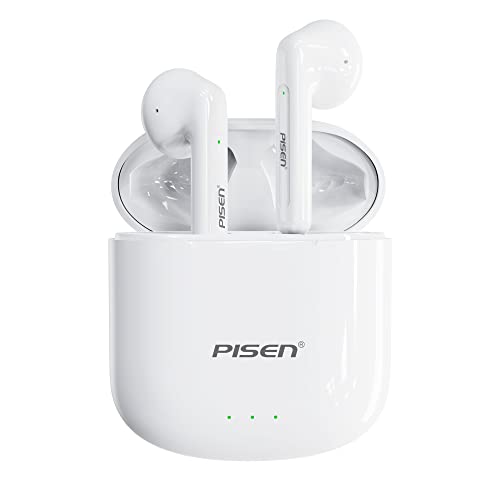 PISEN Wireless Earbuds, Bluetooth Earbuds with Microphone Noise Cancelling, 20H Playtime Wireless Earphones with Charging Case Waterproof Stereo Earphones Headset for Sports White