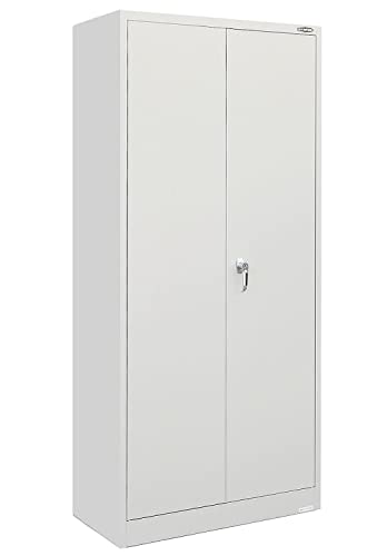 BESFUR Metal Storage Cabinet with Locking Doors and Adjustable Shelves, Steel Storage Cabinet for Office, Garage, Warehouse, Classroom, Pantry, 70.86″ H x 31.5″ W x 15.75″ D (Light Grey)