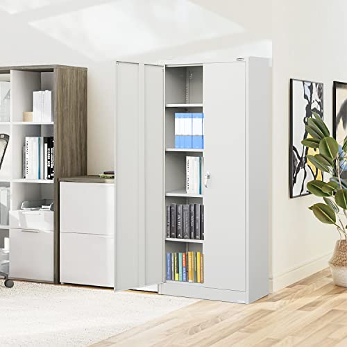 BESFUR Metal Storage Cabinet with Locking Doors and Adjustable Shelves, Steel Storage Cabinet for Office, Garage, Warehouse, Classroom, Pantry, 70.86″ H x 31.5″ W x 15.75″ D (Light Grey) | The Storepaperoomates Retail Market - Fast Affordable Shopping