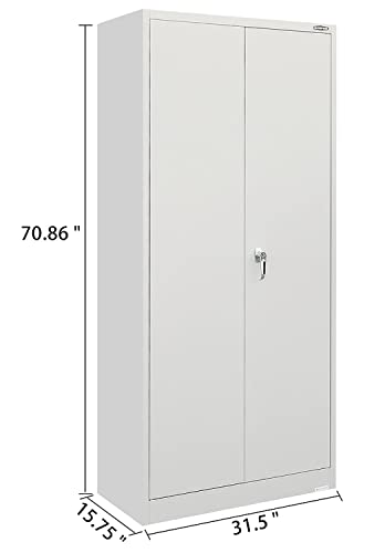 BESFUR Metal Storage Cabinet with Locking Doors and Adjustable Shelves, Steel Storage Cabinet for Office, Garage, Warehouse, Classroom, Pantry, 70.86″ H x 31.5″ W x 15.75″ D (Light Grey) | The Storepaperoomates Retail Market - Fast Affordable Shopping