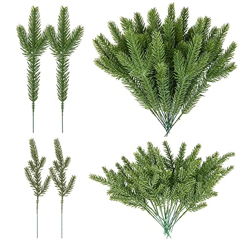Purple Star 60 PCS Artificial Pine Needles Branches-2 Styles Plant Pine Branches Christmas Tree Branches-Fake Greenery Pine Picks for DIY Christmas Garland Home Garden Party Wall Door Decor