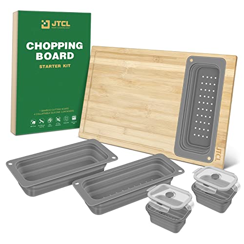 Bamboo Cutting Board Set with Juice Groove – Wood Cutting Boards for Kitchen, Wood Cutting Board Set, Kitchen Chopping Board for Meat Cheese and Vegetables (Grey)