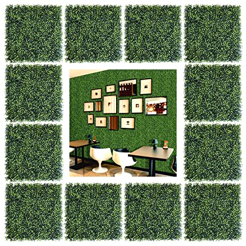 Bybeton Artificial Grass Wall Panels,20″x 20″ (12pc) UV-Anti Boxwood Panels Greenery Wall Backdrop for Indoor Outdoor Privacy Protected and Garden, Balcony,Privacy Fence Screen Décor