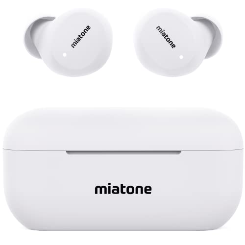 MIATONE Austin – Bluetooth 5.1 Wireless Earbuds with Rubber Oil Type-C Charging Case 94dB Hearing Protection Earphones with Mics CVC8.0 Clear Call 40H Headphones for Kids Men Women Gift (White)