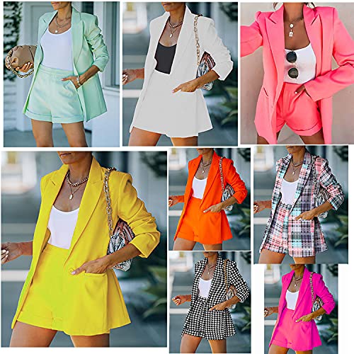Women’s 2 Piece Plaid Suits Set Open Front Long Sleeve Blazer and Shorts Business Suit Set | The Storepaperoomates Retail Market - Fast Affordable Shopping