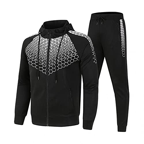 Kangma Mens Tracksuit 2 Piece Hoodie,Fall Stylish Novelty Full Zip Hooded Athletic Suits Jogger Sports Activewear Outfit