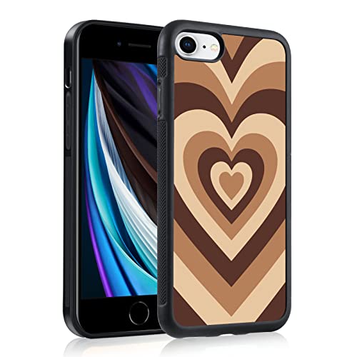 OOK Hard Case for iPhone 7, iPhone 8, iPhone SE 2022/2020 All Round Shock Absorption Protection Cover with Brown Heart Design Tire Tread Anti-Skid iPhone 7/8/SE2/SE3 Case for Girls Women