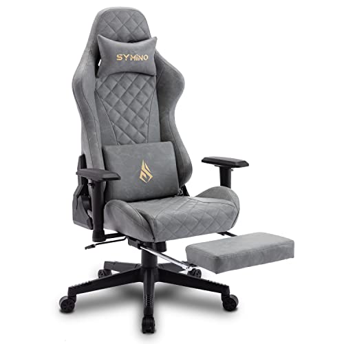 symino Gaming Chair Ergonomic Office Chair Racing Style Computer Chair with 3D Armrest, Vintage Style PU Leather PC Chair with Footrest (Grey)