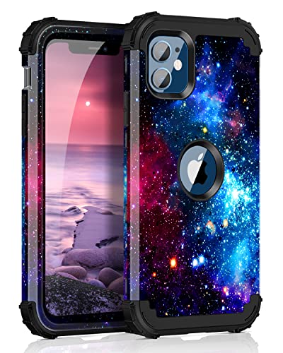 Miqala for iPhone 12 Case,iPhone 12 Pro Case,Shiny in The Dark Three Layer Heavy Duty Shockproof Hard Plastic Bumper +Soft Silicone Rubber Protective Case for Apple iPhone 12/iPhone 12 Pro,Blue Sky