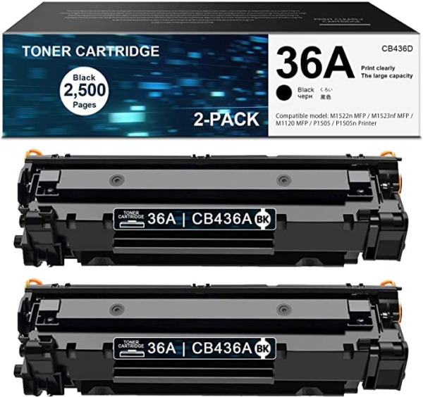 DSOK (2-Pack, Black) 36A CB436D Toner Compatible Ink Cartridge Replacement for HP 36A P1505 P1505n M1522n M1523nf M1120 MFP Printer.