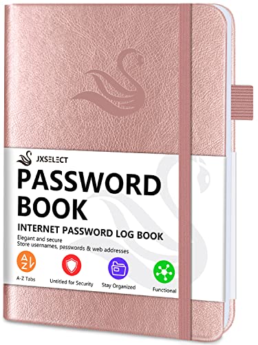 Elegant Password Book with Alphabetical Tabs – Hardcover Password Book for Internet Website Address Login – 5.2″ x 7.6″ Password Keeper and Organizer w/Notes Section & Back Pocket (Rose Gold)