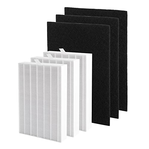 HPA300 HEPA Replacement Filter R Compatible with Honeywell HPA300 HPA200 HPA100 HPA090 Series,3 HEPA filters & 3 Carbon Pre-Filters