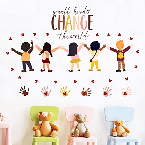 Mfault Inspirational Small Hands Change The World Handprint Wall Decals Stickers, Diversity Inclusion Equality Nursery Decorations Bedroom Playroom Classroom Art, Neutral Toddler Kids Room Decor | The Storepaperoomates Retail Market - Fast Affordable Shopping