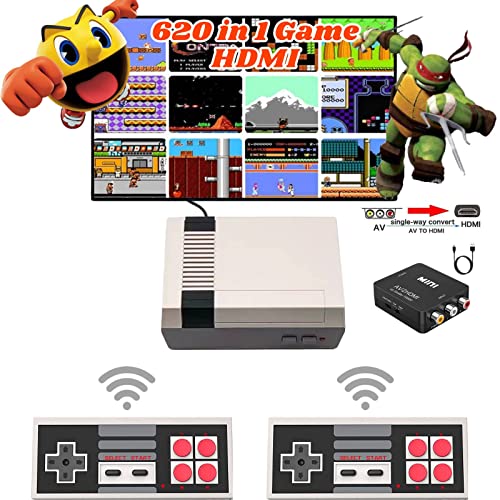 RISEMITEL Classic Retro Game Console with 620 Video Games and 2 Classic Wireless Controllers, AV and HDMI HD Output, Plug and Play, an Ideal Gift for Kids and Adults.