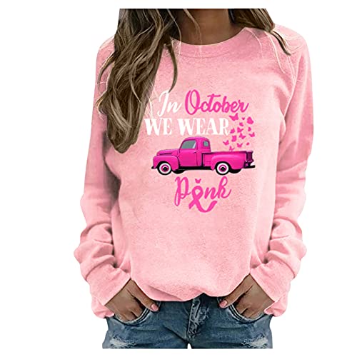 Womens Long Sleeve Tops Breast Cancer Awareness Shirts for Women Peace Love Tees Ladies Pink Sweatshirts Aesthetic
